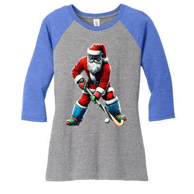 Santa Field Hockey Player Xmas Funny Sports Christmas Pajama Gift Women's Tri-Blend 3/4-Sleeve Raglan Shirt