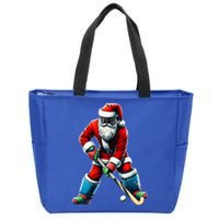 Santa Field Hockey Player Xmas Funny Sports Christmas Pajama Gift Zip Tote Bag