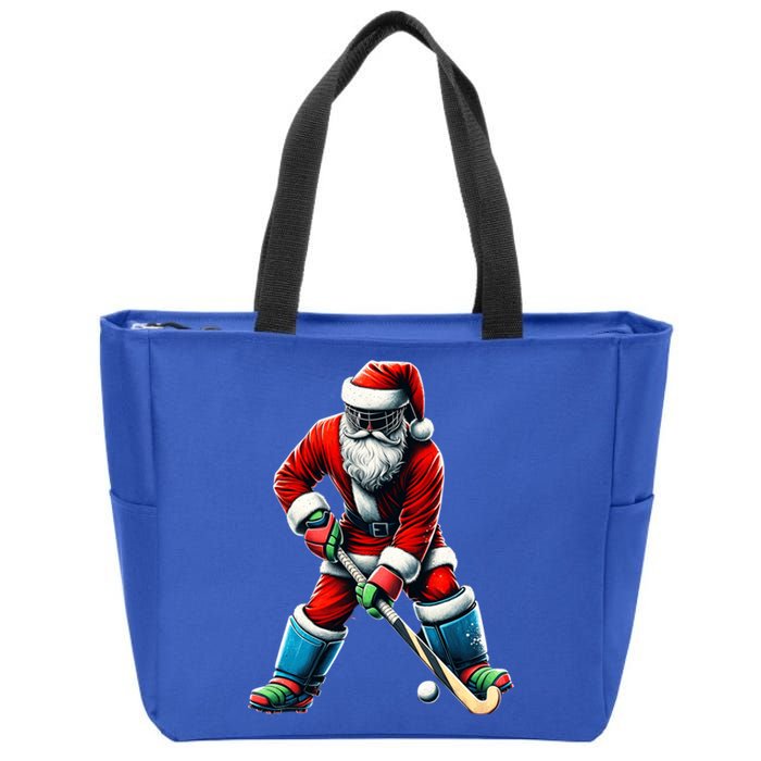 Santa Field Hockey Player Xmas Funny Sports Christmas Pajama Gift Zip Tote Bag