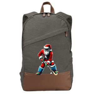 Santa Field Hockey Player Xmas Funny Sports Christmas Pajama Gift Cotton Canvas Backpack