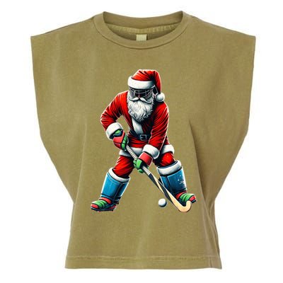 Santa Field Hockey Player Xmas Funny Sports Christmas Pajama Gift Garment-Dyed Women's Muscle Tee