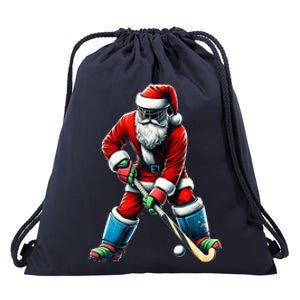 Santa Field Hockey Player Xmas Funny Sports Christmas Pajama Gift Drawstring Bag