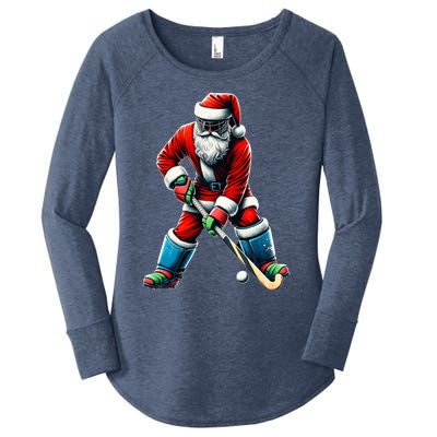 Santa Field Hockey Player Xmas Funny Sports Christmas Pajama Gift Women's Perfect Tri Tunic Long Sleeve Shirt