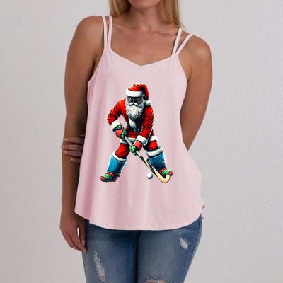 Santa Field Hockey Player Xmas Funny Sports Christmas Pajama Gift Women's Strappy Tank