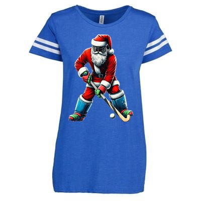 Santa Field Hockey Player Xmas Funny Sports Christmas Pajama Gift Enza Ladies Jersey Football T-Shirt