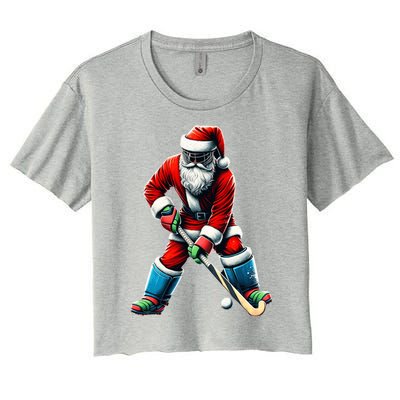 Santa Field Hockey Player Xmas Funny Sports Christmas Pajama Gift Women's Crop Top Tee