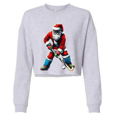 Santa Field Hockey Player Xmas Funny Sports Christmas Pajama Gift Cropped Pullover Crew