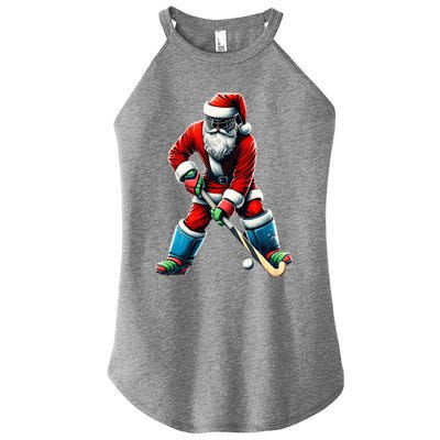 Santa Field Hockey Player Xmas Funny Sports Christmas Pajama Gift Women's Perfect Tri Rocker Tank