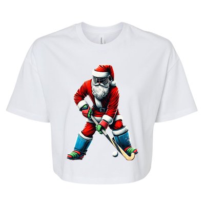 Santa Field Hockey Player Xmas Funny Sports Christmas Pajama Gift Bella+Canvas Jersey Crop Tee