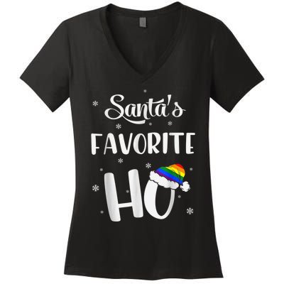 Santas Favorite Ho Gay Christmas Lesbian Xmas Shirt Women's V-Neck T-Shirt