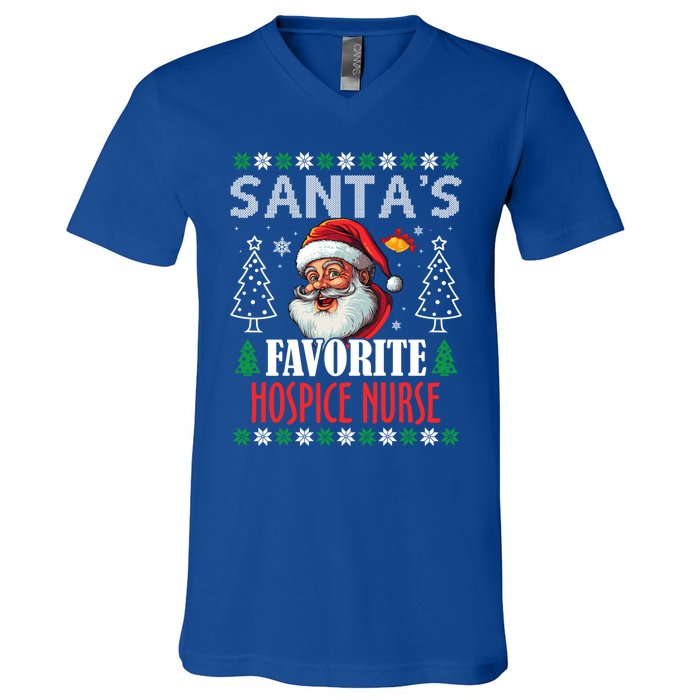 SantaS Favorite Hospice Nurse Funny Christmas Funny Gift V-Neck T-Shirt