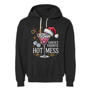 SantaS Favorite Hot Mess Christmas Holiday Margarita Drink Garment-Dyed Fleece Hoodie