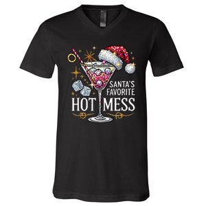 SantaS Favorite Hot Mess Christmas Holiday Margarita Drink V-Neck T-Shirt