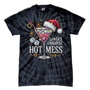 SantaS Favorite Hot Mess Christmas Holiday Margarita Drink Tie-Dye T-Shirt