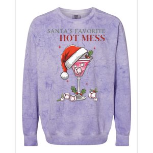 SantaS Favorite Hot Mess Funny Christmas Cocktail Drink Colorblast Crewneck Sweatshirt