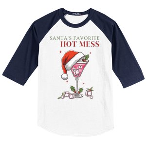 SantaS Favorite Hot Mess Funny Christmas Cocktail Drink Baseball Sleeve Shirt