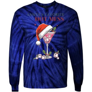 SantaS Favorite Hot Mess Funny Christmas Cocktail Drink Tie-Dye Long Sleeve Shirt