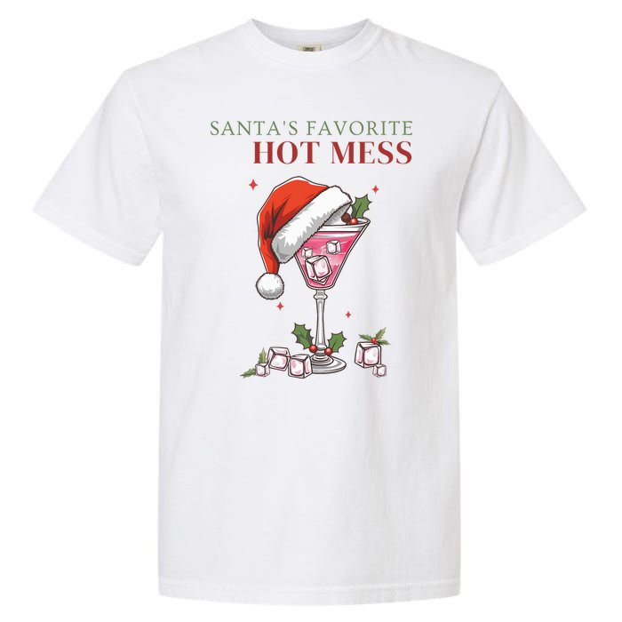 SantaS Favorite Hot Mess Funny Christmas Cocktail Drink Garment-Dyed Heavyweight T-Shirt