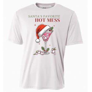 SantaS Favorite Hot Mess Funny Christmas Cocktail Drink Cooling Performance Crew T-Shirt