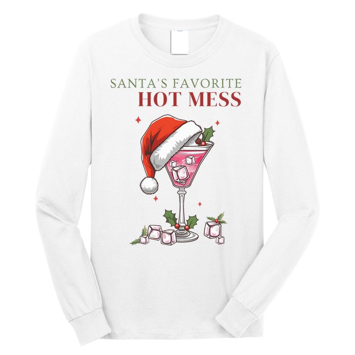 SantaS Favorite Hot Mess Funny Christmas Cocktail Drink Long Sleeve Shirt