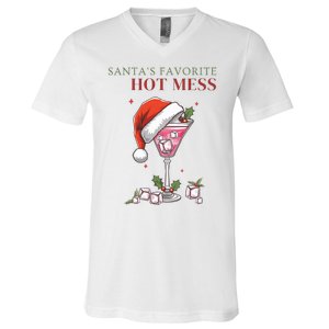 SantaS Favorite Hot Mess Funny Christmas Cocktail Drink V-Neck T-Shirt