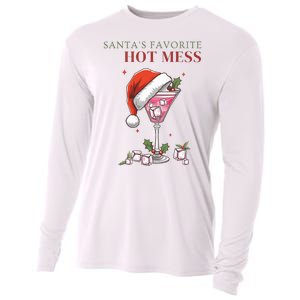 SantaS Favorite Hot Mess Funny Christmas Cocktail Drink Cooling Performance Long Sleeve Crew