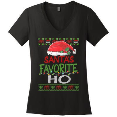 Santa's Favorite Ho Xmas Santa Ugly Sweater Funny Christmas Women's V-Neck T-Shirt