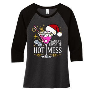 SantaS Favorite Hot Mess Funny Margarita Women's Tri-Blend 3/4-Sleeve Raglan Shirt