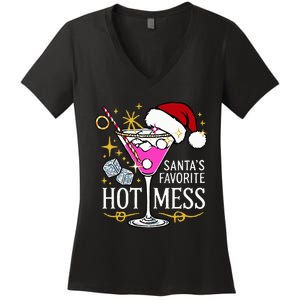 SantaS Favorite Hot Mess Funny Margarita Women's V-Neck T-Shirt