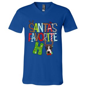 Santas Favorite Ho Pitbull Dog Christmas Lighting Funny Gift V-Neck T-Shirt