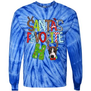 Santas Favorite Ho Pitbull Dog Christmas Lighting Funny Gift Tie-Dye Long Sleeve Shirt