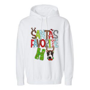 Santas Favorite Ho Pitbull Dog Christmas Lighting Funny Gift Garment-Dyed Fleece Hoodie