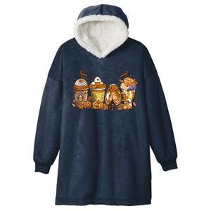 Scary Fall Halloween Horror Iced Coffee Pumpkin Spice Autumn Gift Hooded Wearable Blanket