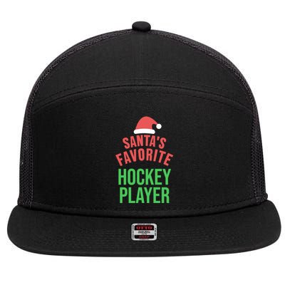 Santas Favorite Hockey Player Xmas Funny Christmas Gift 7 Panel Mesh Trucker Snapback Hat