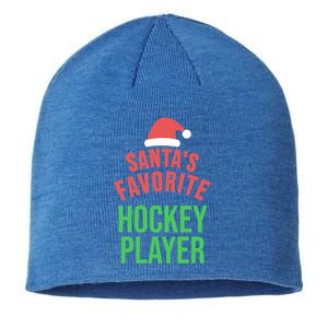 Santas Favorite Hockey Player Xmas Funny Christmas Gift Sustainable Beanie