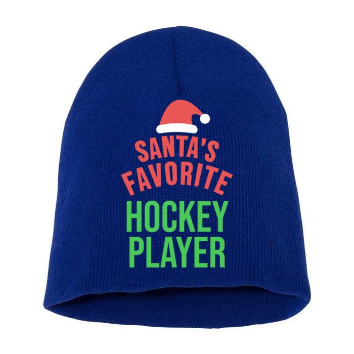 Santas Favorite Hockey Player Xmas Funny Christmas Gift Short Acrylic Beanie