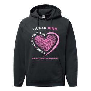 Support Faith Hope Cure I Wear Pink Breast Cancer Awareness Performance Fleece Hoodie