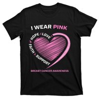 Support Faith Hope Cure I Wear Pink Breast Cancer Awareness T-Shirt