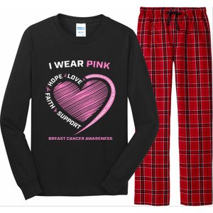 Support Faith Hope Cure I Wear Pink Breast Cancer Awareness Long Sleeve Pajama Set