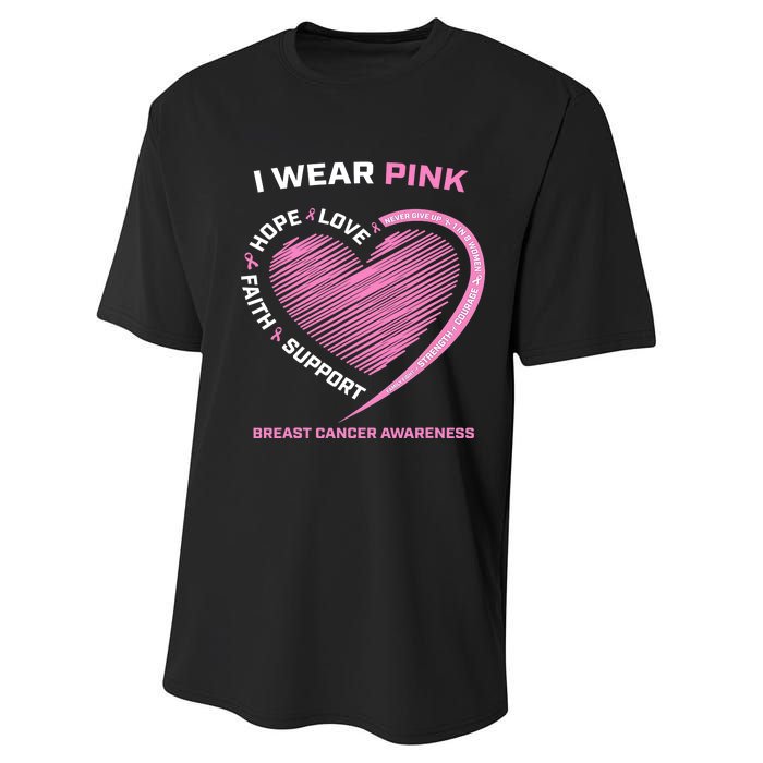 Support Faith Hope Cure I Wear Pink Breast Cancer Awareness Performance Sprint T-Shirt