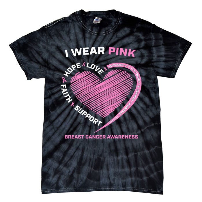 Support Faith Hope Cure I Wear Pink Breast Cancer Awareness Tie-Dye T-Shirt