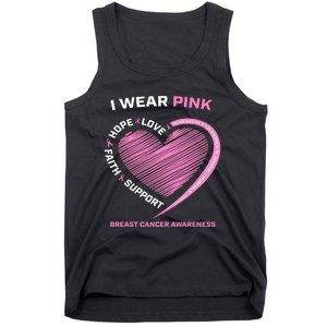 Support Faith Hope Cure I Wear Pink Breast Cancer Awareness Tank Top