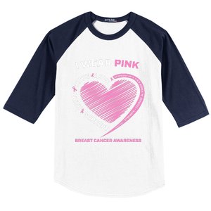 Support Faith Hope Cure I Wear Pink Breast Cancer Awareness Baseball Sleeve Shirt