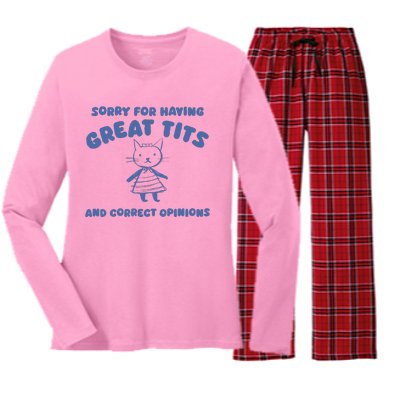 Sorry For Having Great Tits And Correct Opinions Women's Long Sleeve Flannel Pajama Set 