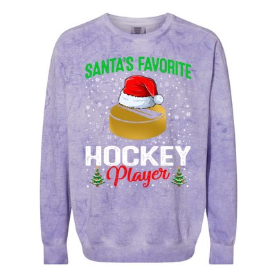 Santas Favorite Hockey Player Matching Family Christmas Meaningful Gift Colorblast Crewneck Sweatshirt