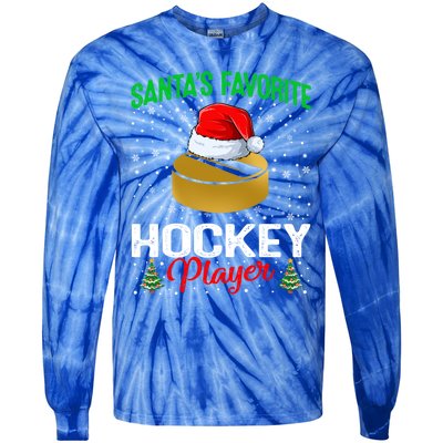 Santas Favorite Hockey Player Matching Family Christmas Meaningful Gift Tie-Dye Long Sleeve Shirt