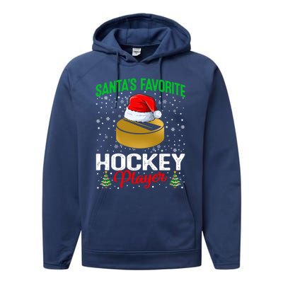 Santas Favorite Hockey Player Matching Family Christmas Meaningful Gift Performance Fleece Hoodie