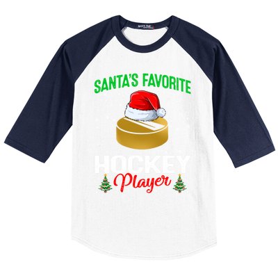 Santas Favorite Hockey Player Matching Family Christmas Meaningful Gift Baseball Sleeve Shirt