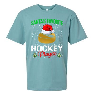 Santas Favorite Hockey Player Matching Family Christmas Meaningful Gift Sueded Cloud Jersey T-Shirt