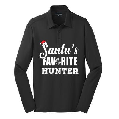 SantaS Favorite Hunter Funny Deer Hunting Christmas Gift Silk Touch Performance Long Sleeve Polo